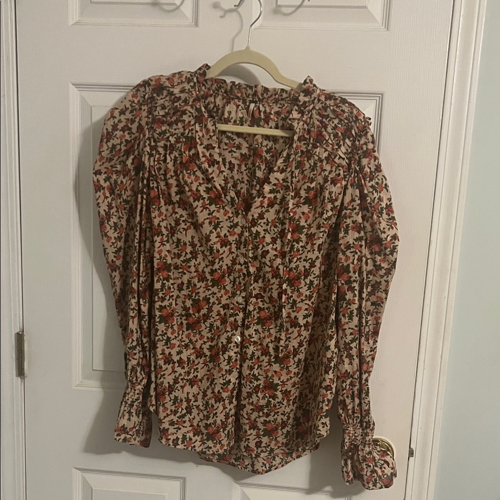 Free People Floral Women's Top - Red Orange and Green